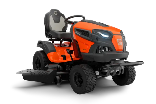 Orange Husqvarna TS 140X riding lawn tractor in a studio product rendering; the image silhouette does not distinguish the 48-inch deck variant.