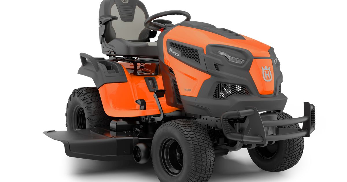 Husqvarna orange TS 275XD steering-wheel lawn tractor shown in a manufacturer studio rendering; image is shared across 42- and 48-inch pages and does not prove deck width.