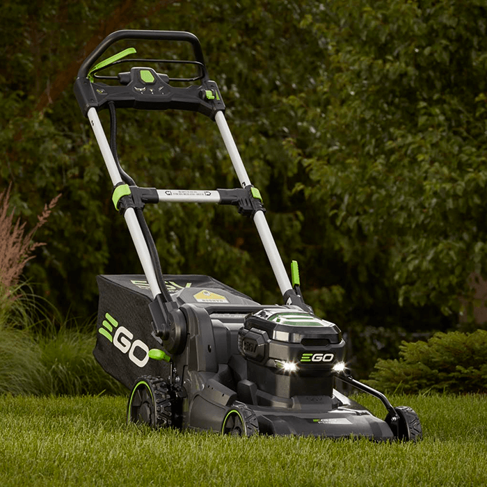 EGO manufacturer rendering of a 20-inch self-propelled mower with a steel deck and grass bag; representative LM2020SP body-family view, not a refurbished LM2020SP-FC unit or carton.