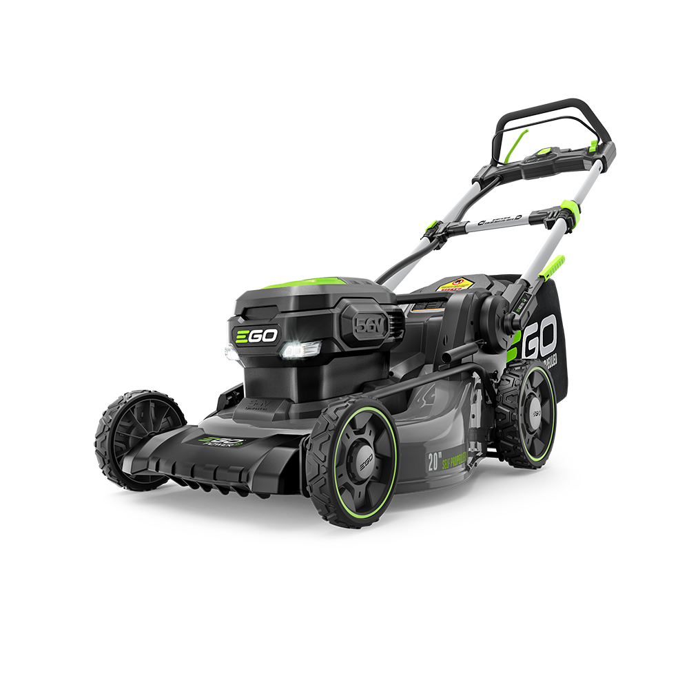 EGO LM2022SP 20-inch self-propelled mower shown in an EGO manufacturer product rendering; battery and Rapid Charger are not pictured.