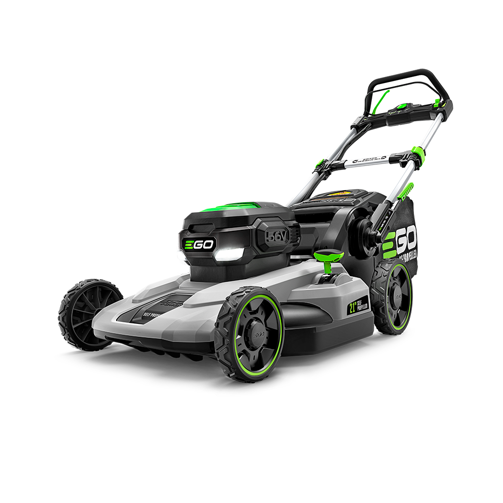 EGO manufacturer rendering of the 21-inch LM2100SP-family self-propelled mower body; the image does not establish the battery or charger contents of the exact LM2100SP-FC package.
