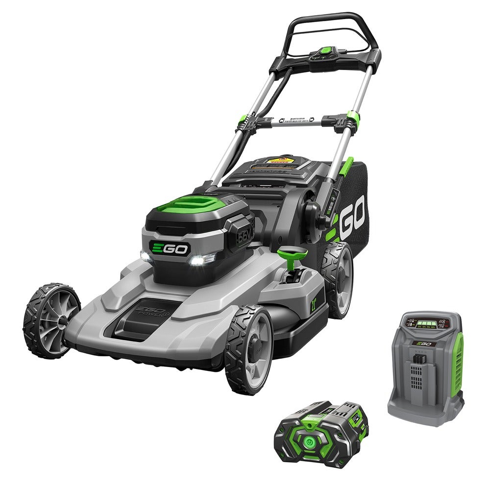 EGO LM2101 21-inch push mower kit in a manufacturer kit rendering with one battery and Rapid Charger.