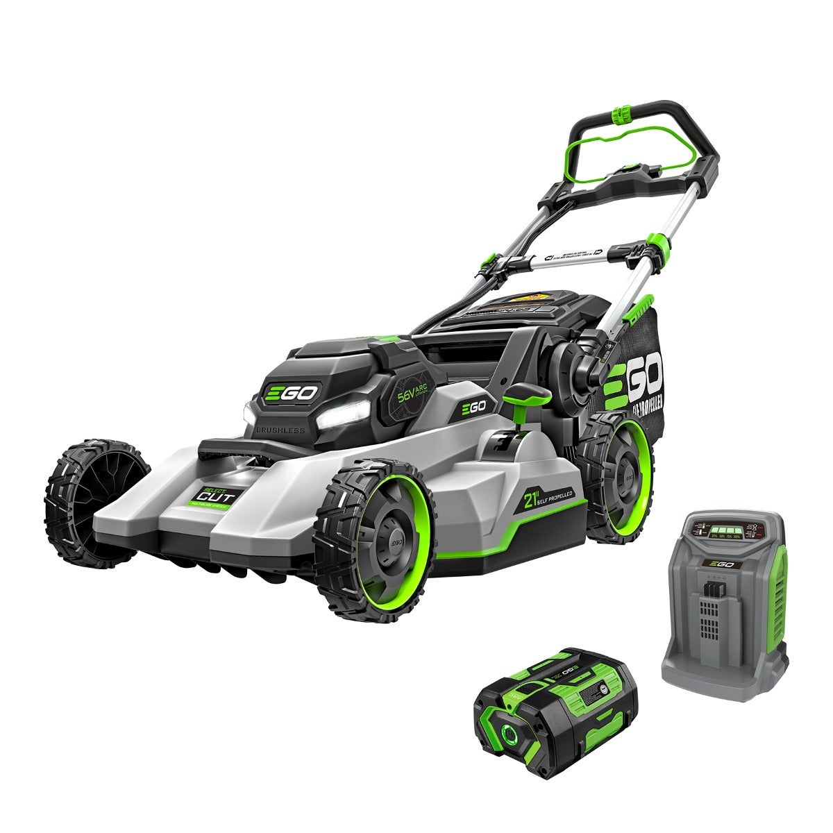 EGO manufacturer rendering of the standard LM2135SP mower kit with one battery and charger; it is not a photograph of a reconditioned LM2135SP-FC unit.