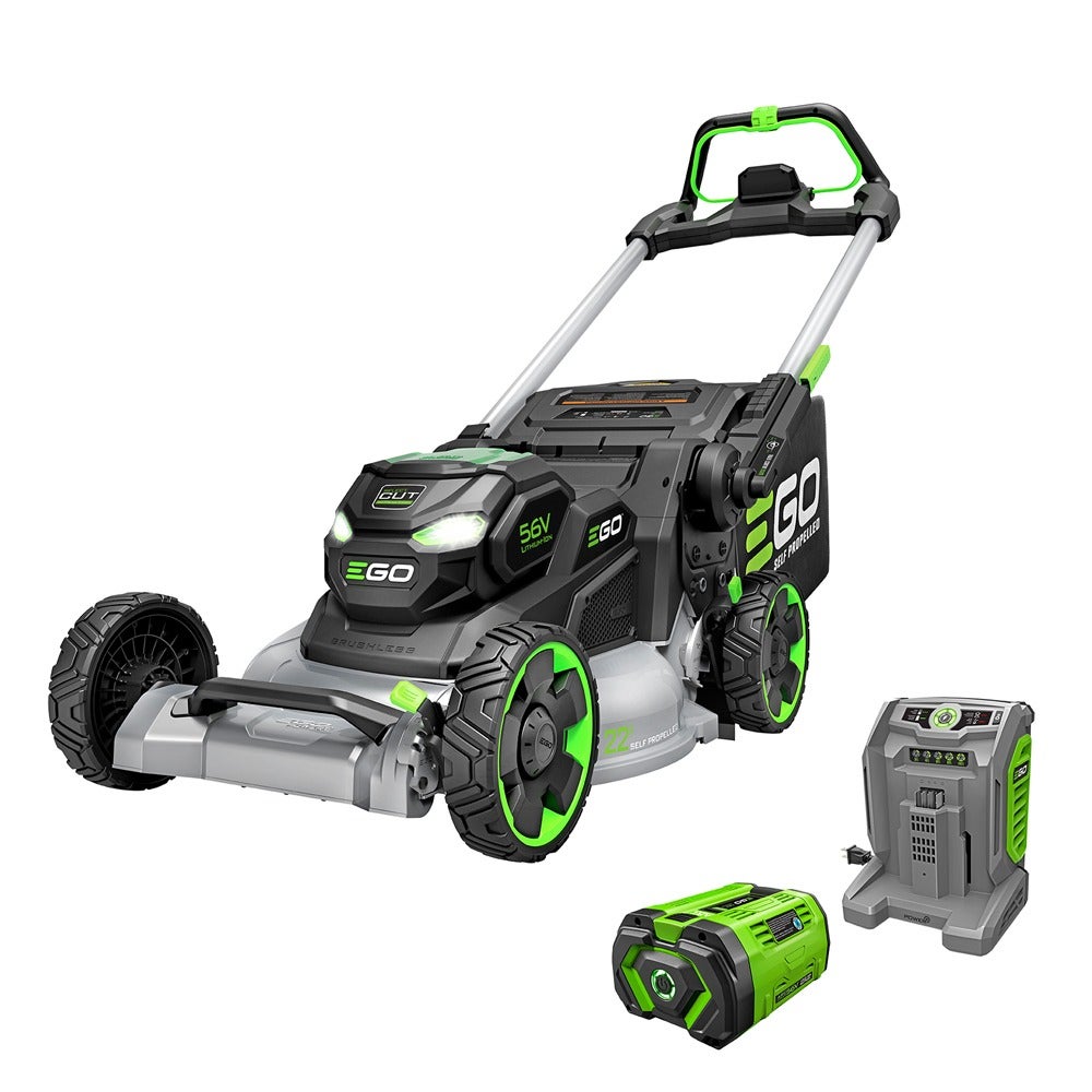EGO LM2206SP kit render with a self-propelled aluminum-deck mower, one battery and charger.