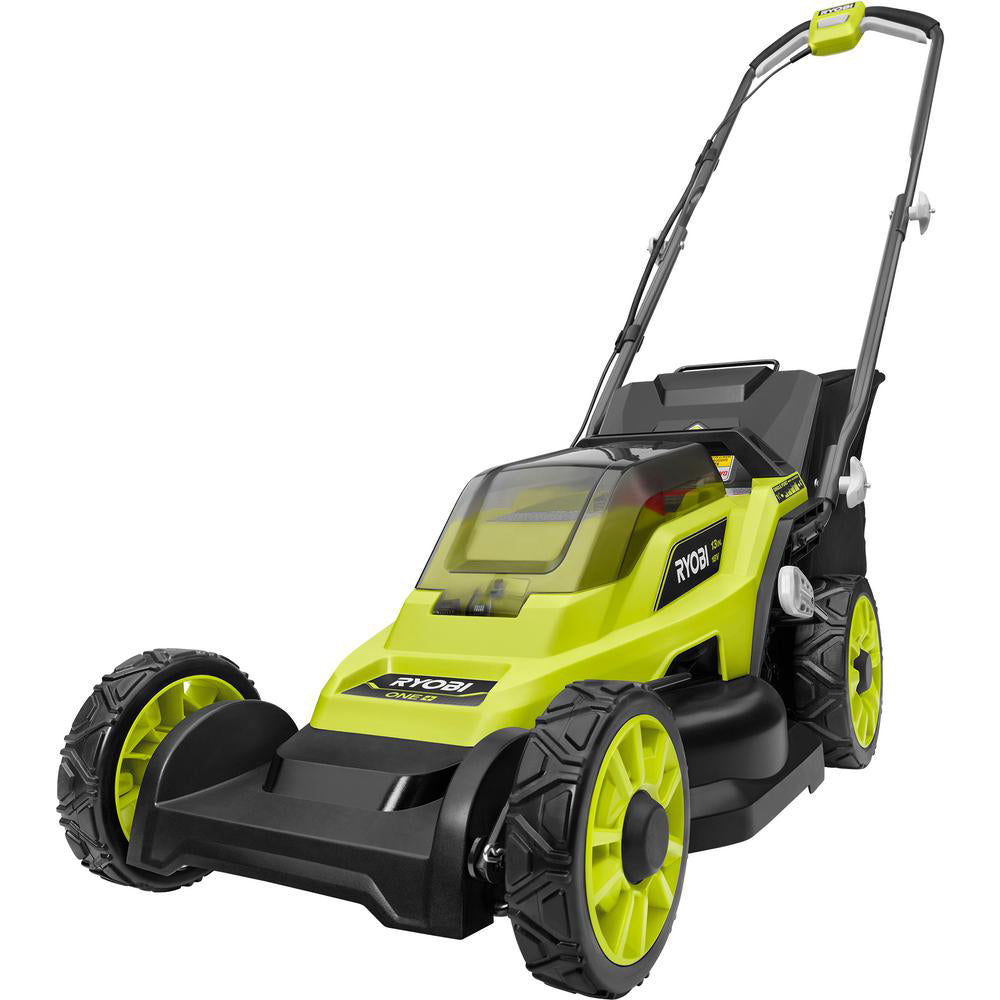 RYOBI P1108BTL 18V ONE+ 13-inch push mower (tool only). The product-page main render shows the mower body only, not a battery or charger; package contents are established from the exact U.S. page and manual.