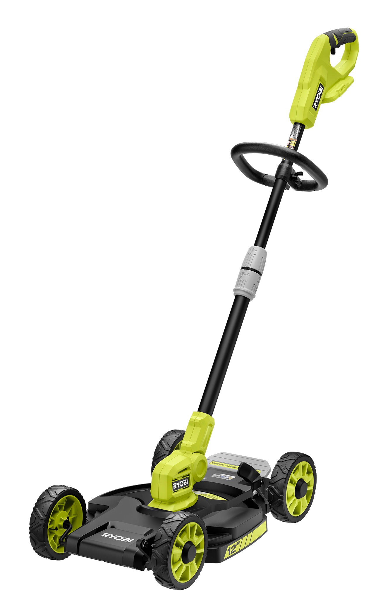 RYOBI PCLST05B 18V 3-in-1 line trimmer with detachable wheeled 12-inch mower deck, manufacturer rendering of tool-only version; no battery or charger pictured.