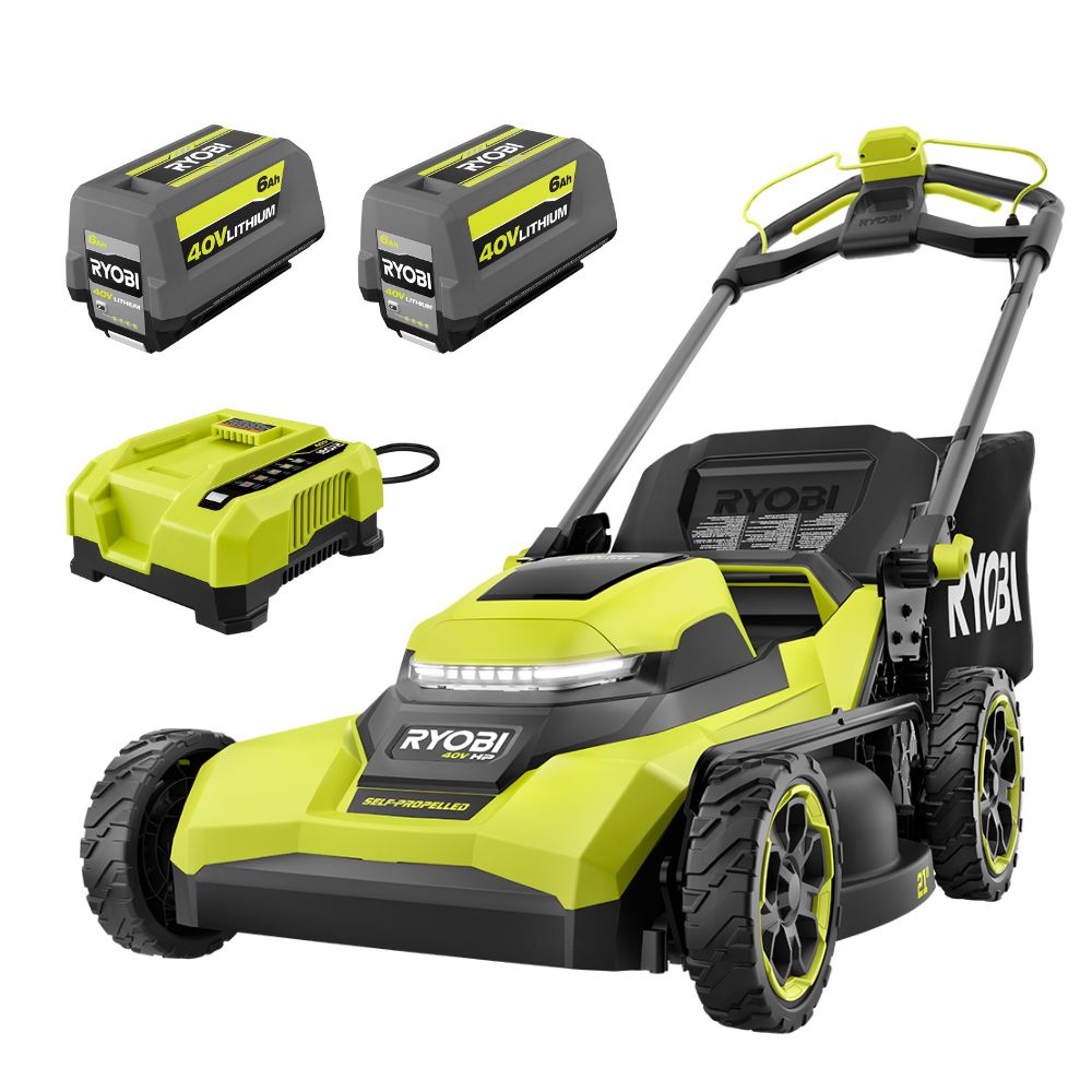 RYOBI RY40HPLM01K2 single-blade self-propelled 21-inch mower manufacturer rendering; package contents are described only to the extent visible and verified on the exact product page.