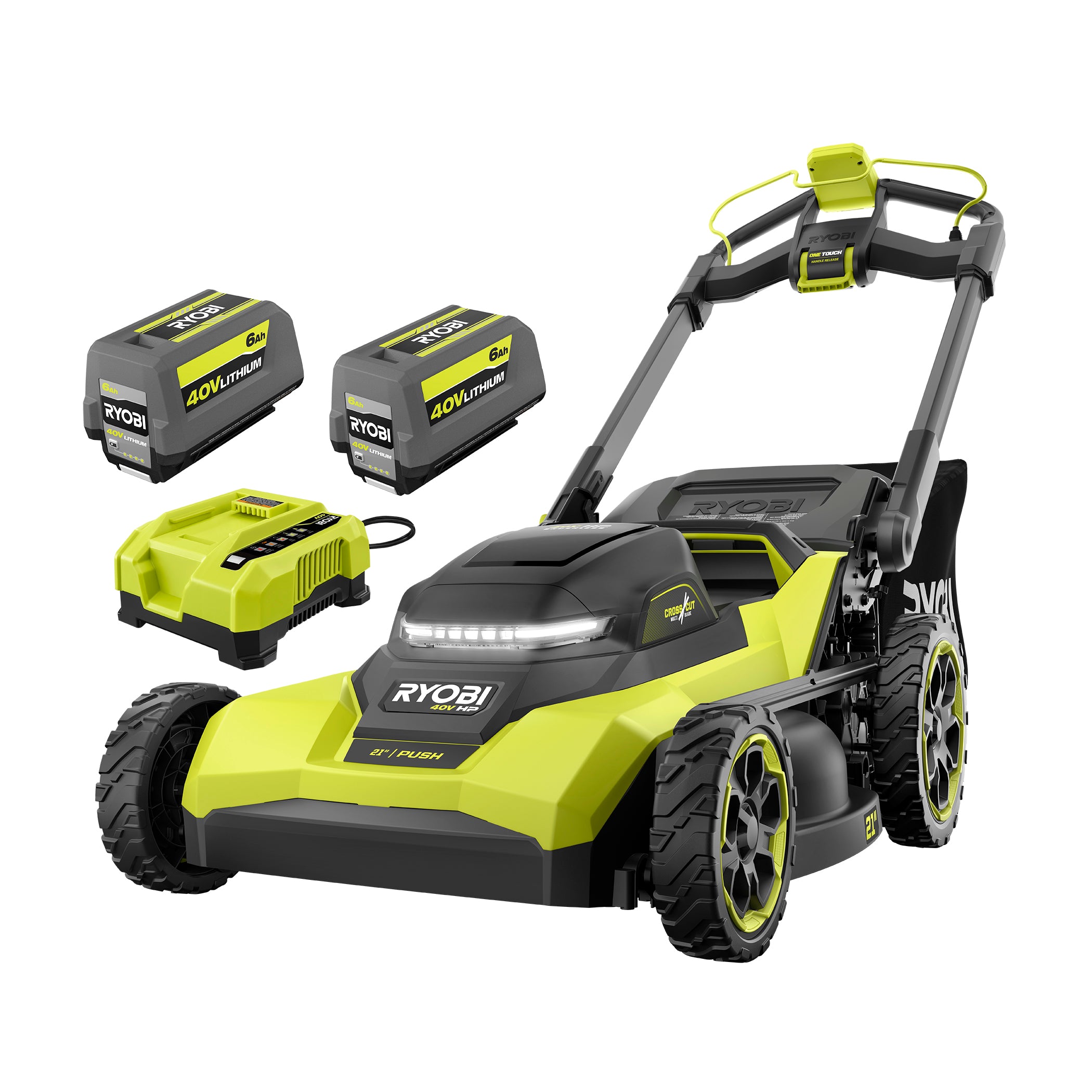 RYOBI RY40HPLM04K2 CrossCut multi-blade push-only 21-inch mower manufacturer rendering; package contents are described only to the extent visible and verified on the exact product page.