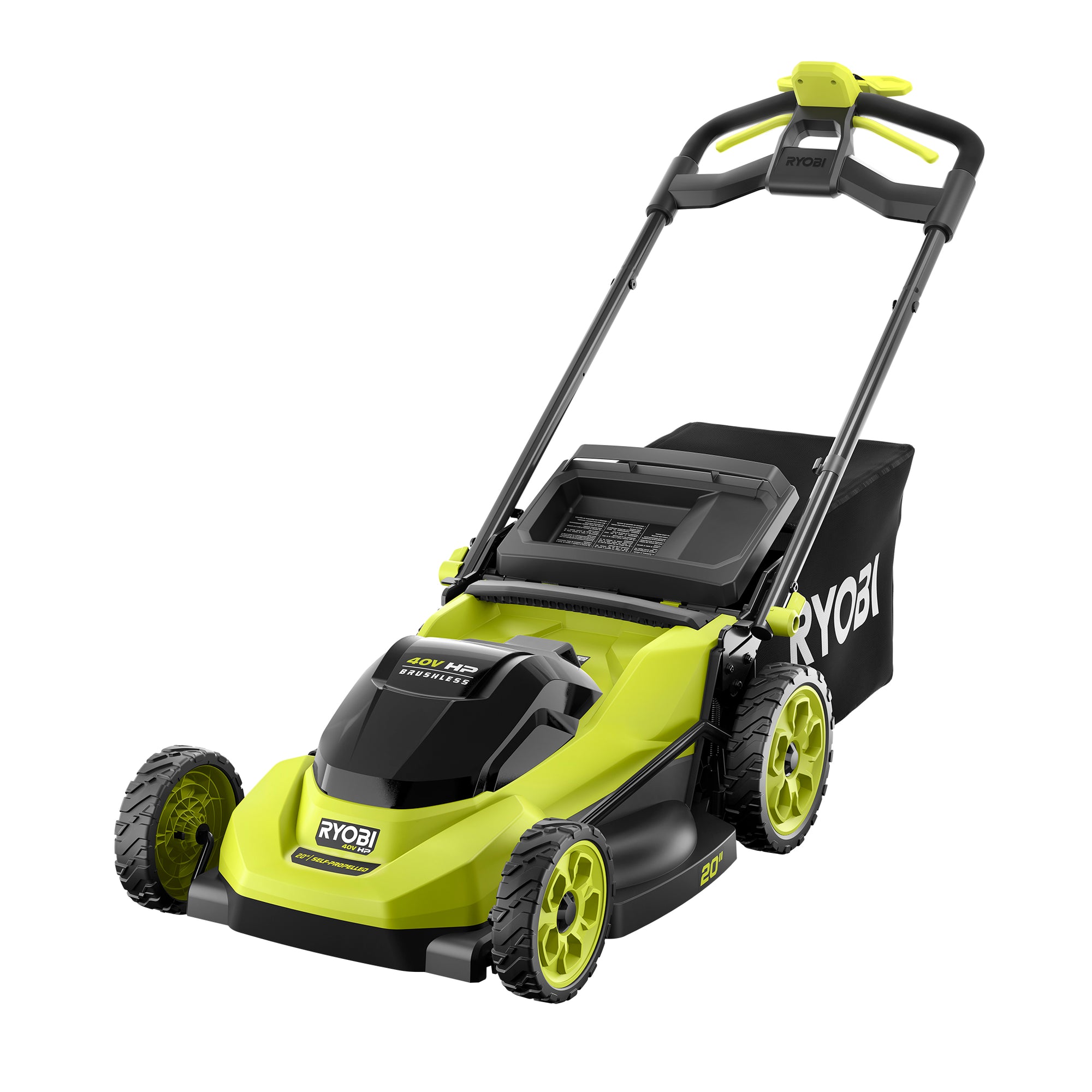 RYOBI exact 20-inch rear-wheel self-propelled mower family rendering; package contents differ by B/K code and are not inferred from the mower-only render.