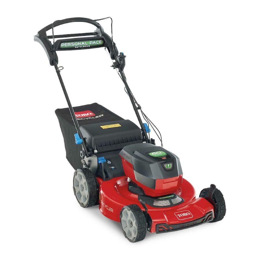 Toro 21466 22-inch Recycler Personal Pace mower with a 60V battery installed in the mower; the image is a manufacturer rendering, not test photography.